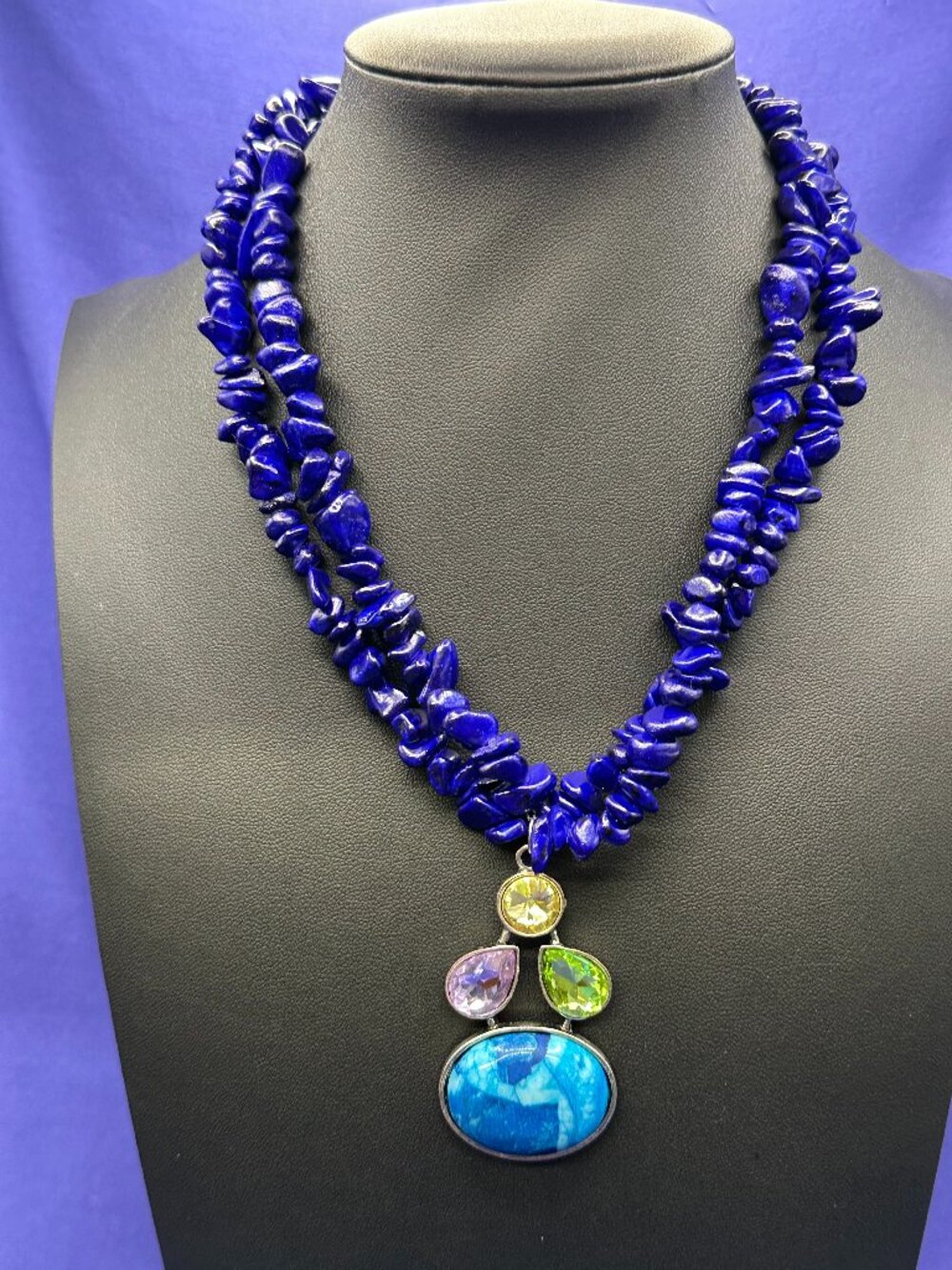 Novadab Handcrafted Cobalt Blue Nugget Crystal Pendant